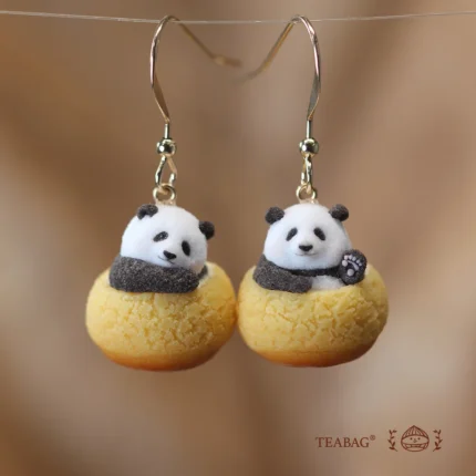Charming Handmade Earrings - Adorable Panda Figurines on Pastry - inspired Charms